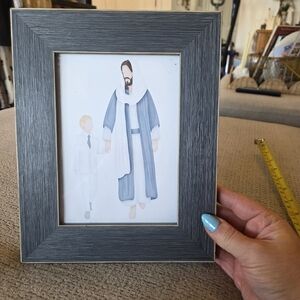 Serene Religious Art Print in Textured Gray Frame